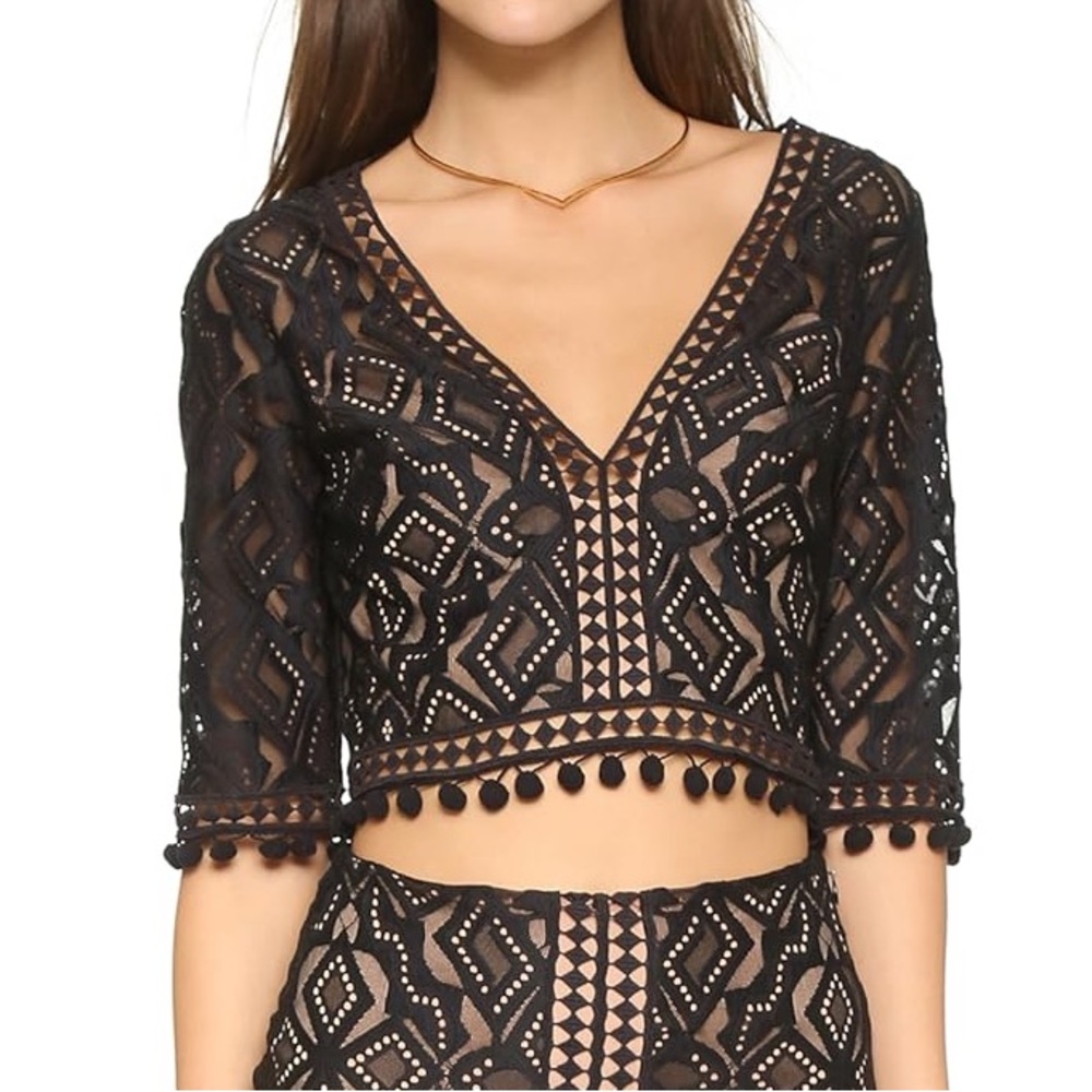For Love And Lemons Black Lace Crop Top